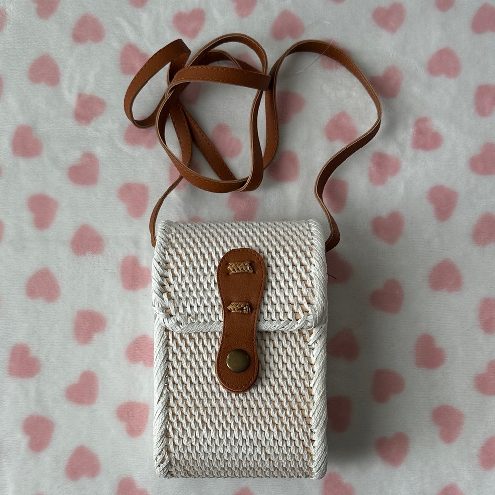 Elegant White and Tan Crossbody Bag